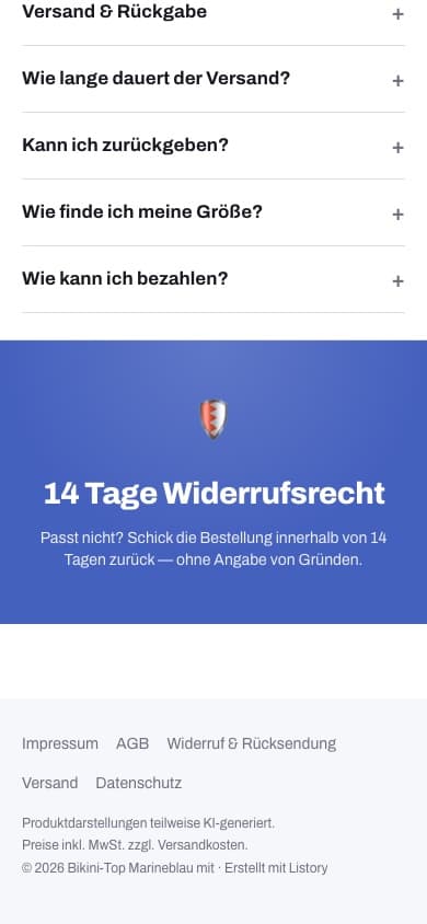 Shop auf dem Handy: Fragen, Widerruf, Impressum